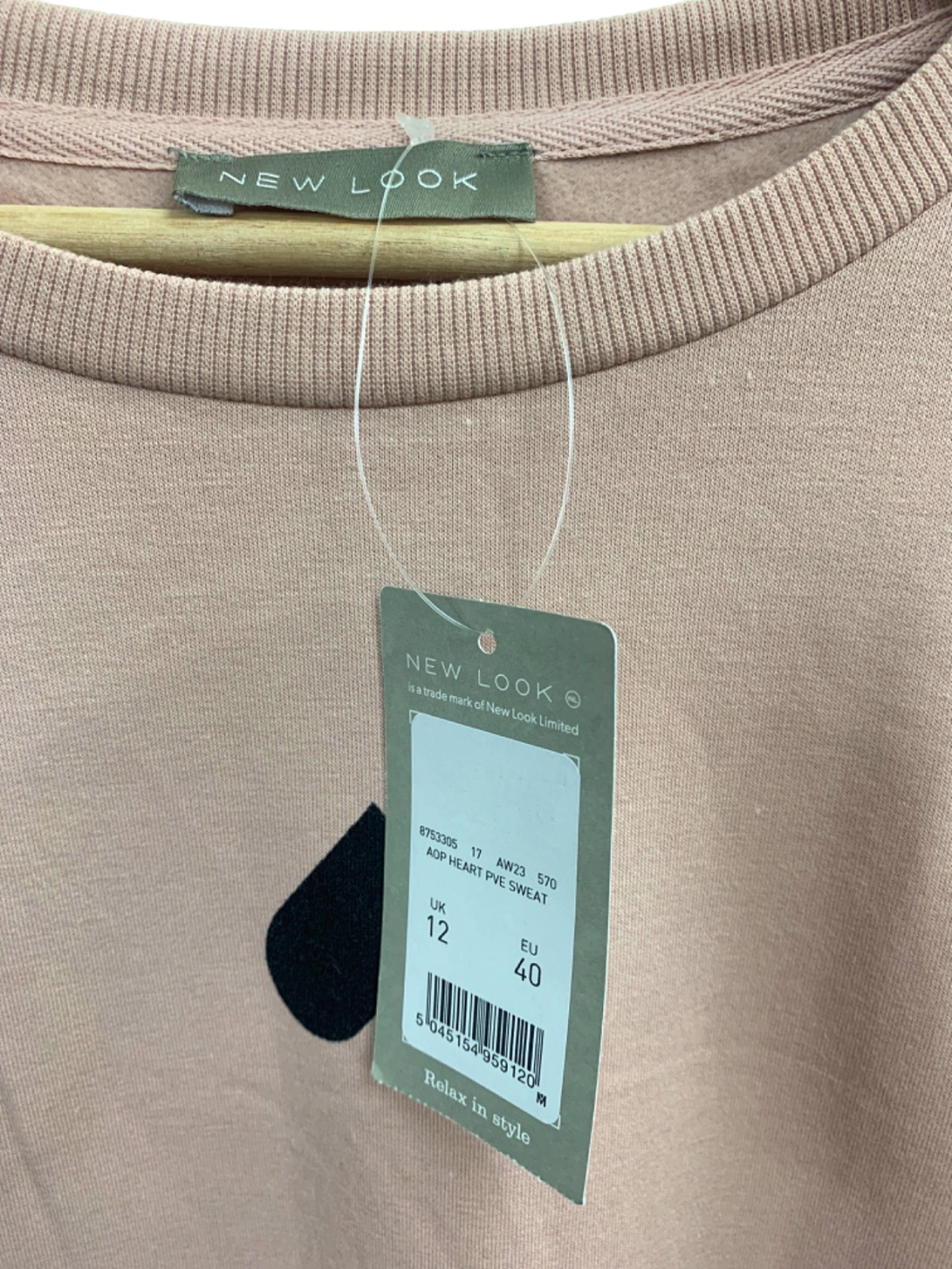 New Look Pink Heart Print Sweatshirt UK Size 12