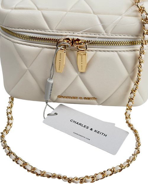 CHARLES & KEITH Cream Arwen Quilted Top Handle Vanity Bag