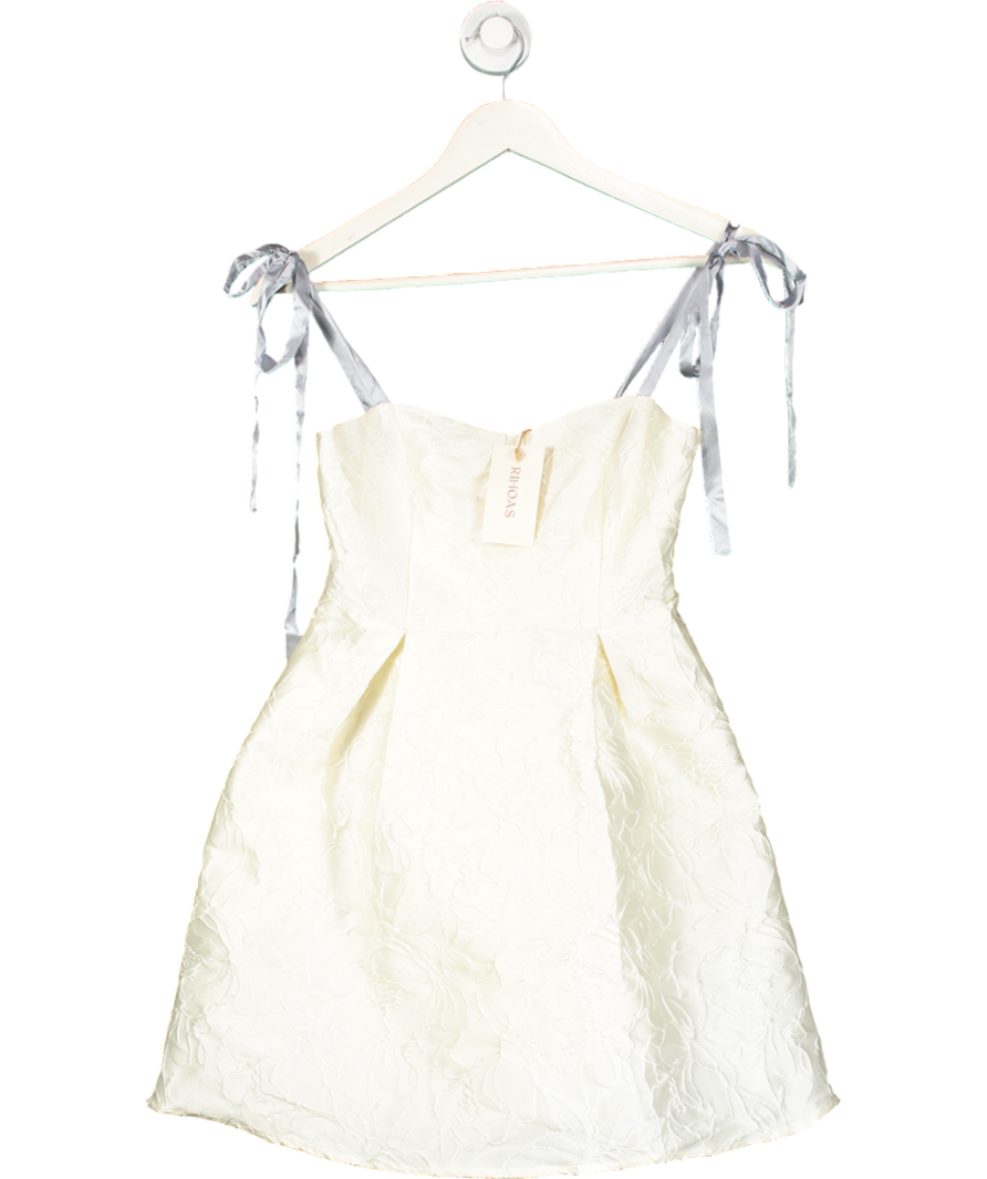 Rihoas Cream Strapless Mini Dress With Floral Pattern UK XS