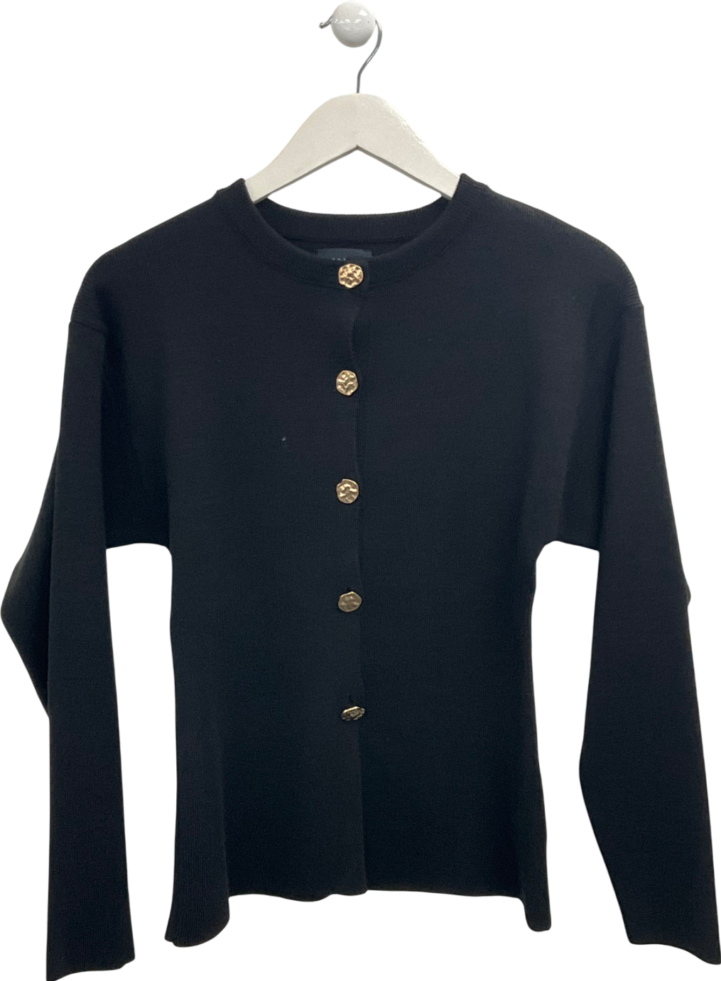 ASOS Black Knitted Structured Crew Neck Cardigan With Gold Buttons UK XS