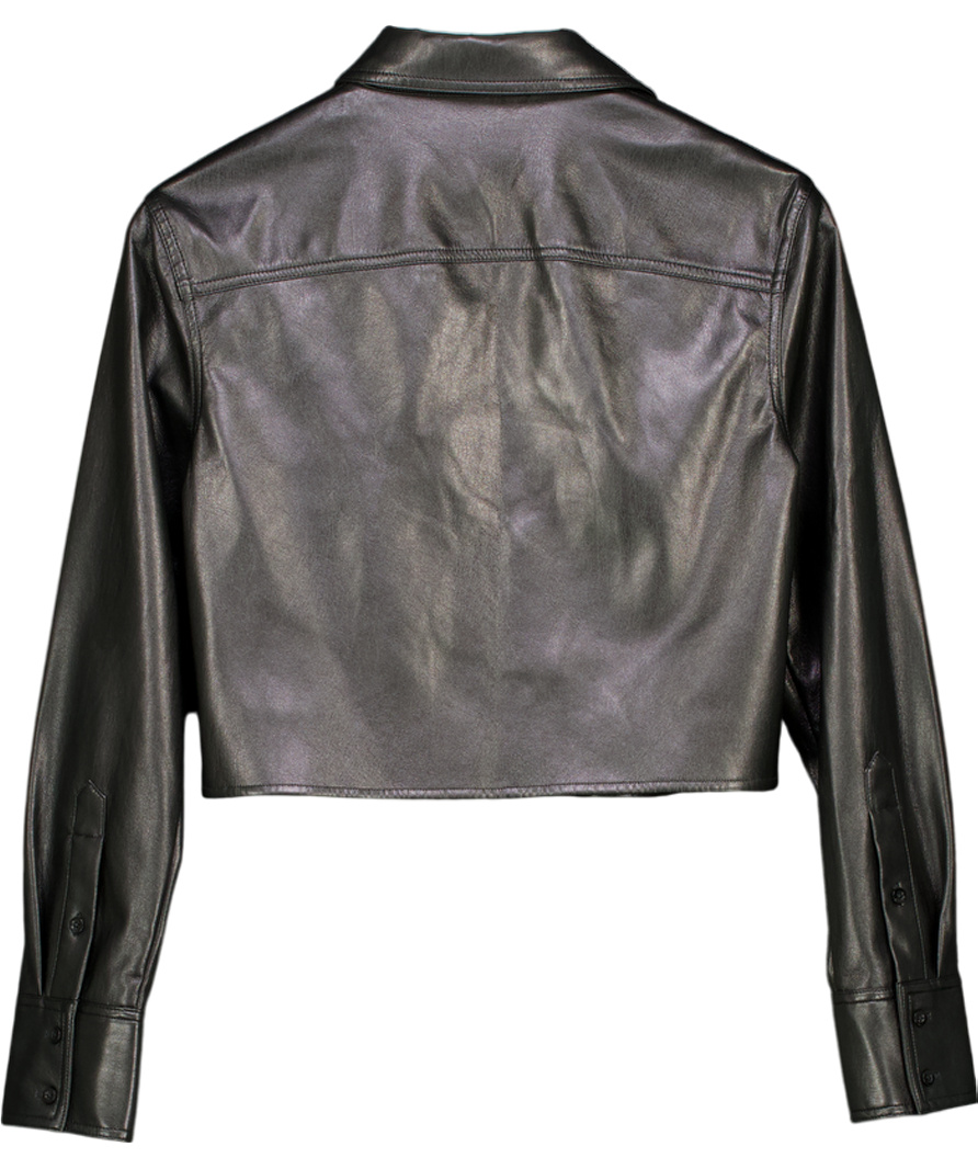 Alice + Olivia Black Faux Leather Cropped Shirt UK S