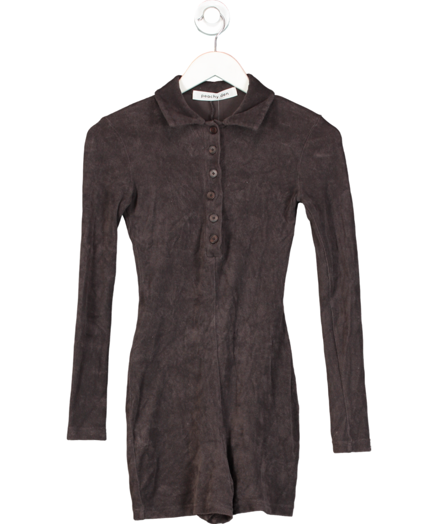 Peachy Den Grey Terry Long Sleeve Playsuit UK XS