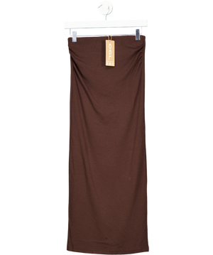 OGL Brown Sustainable Brand Maxwarm Ruched Side Pencil Maxi Skirt UK XS