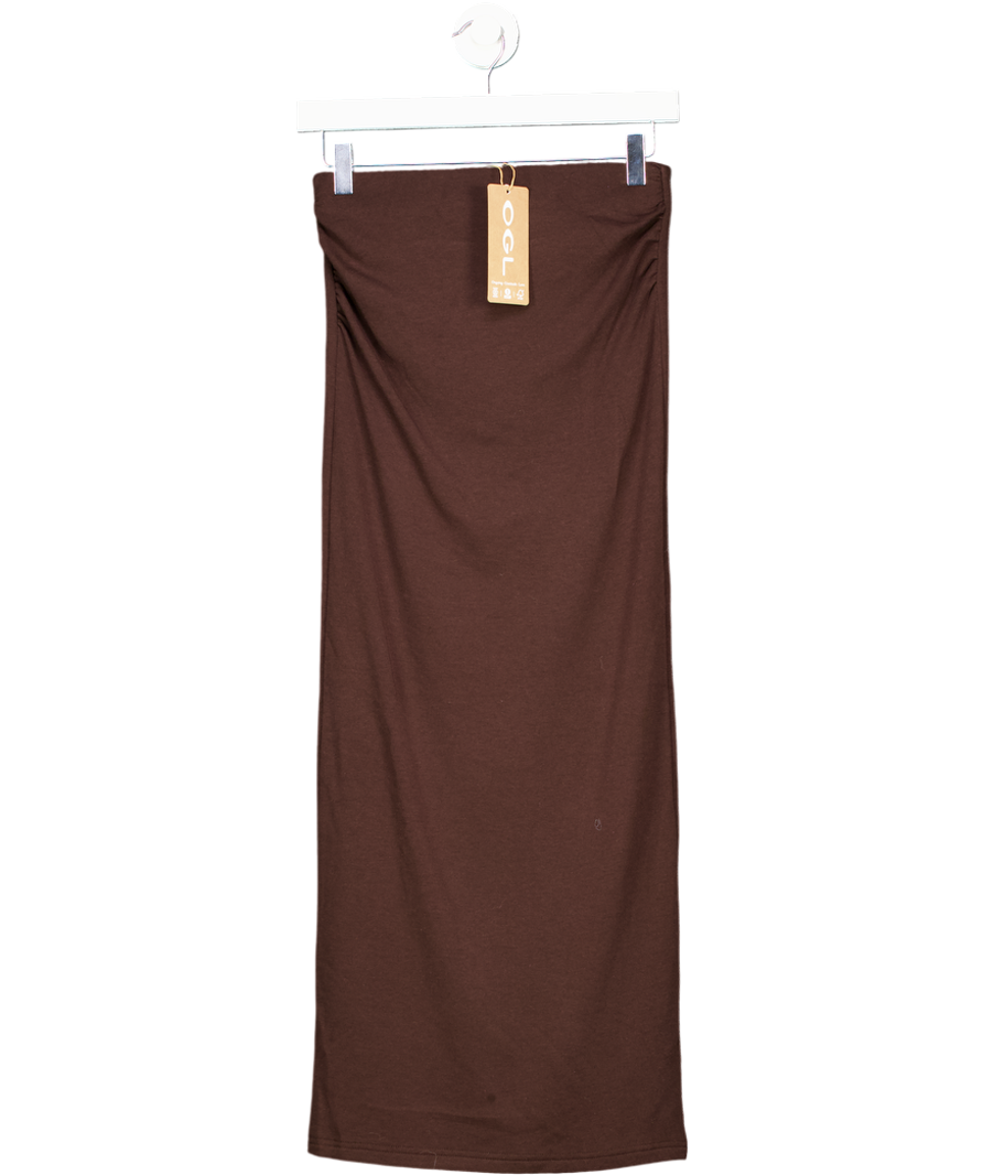 OGL Brown Sustainable Brand Maxwarm Ruched Side Pencil Maxi Skirt UK XS