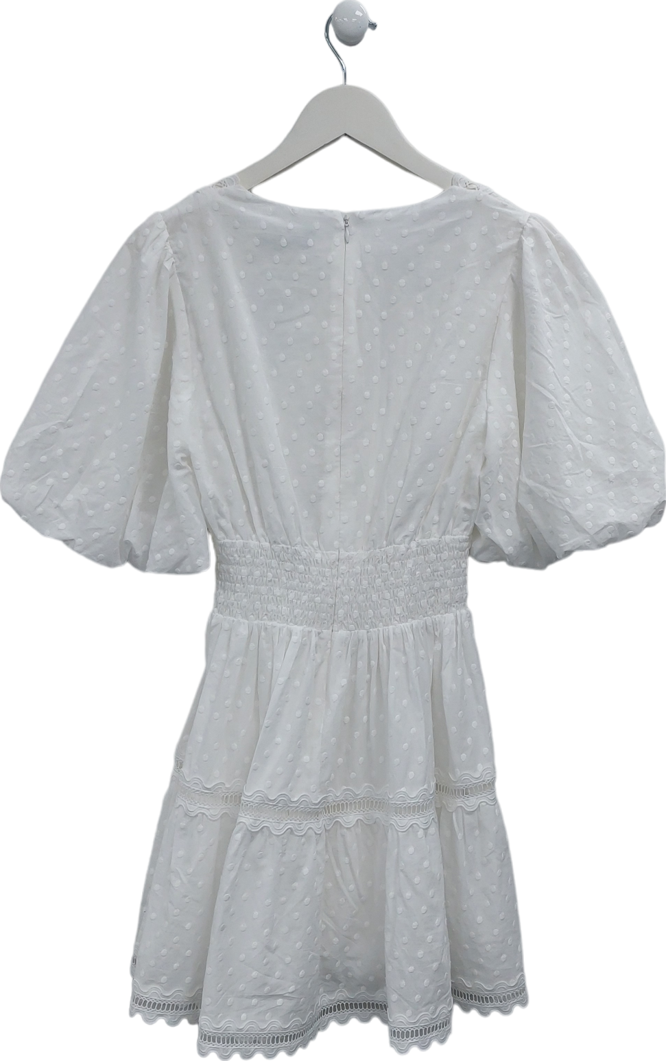 By Malina Elvira Cotton Dobby Spot Scalloped trim Mini Dress UK 8