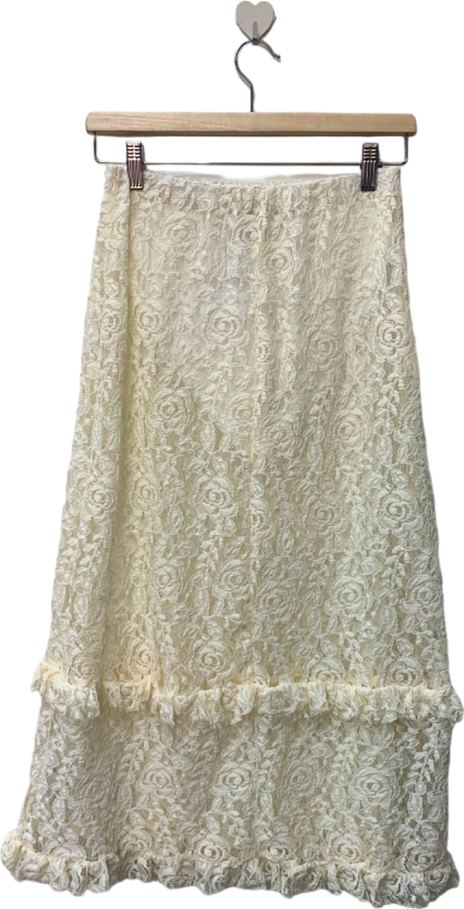 PrettyLittleThing White Lace Midi Skirt UK 10