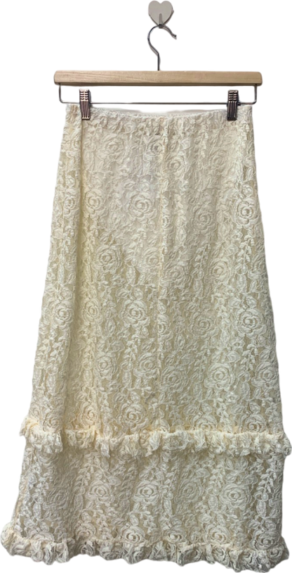 PrettyLittleThing White Lace Midi Skirt UK 10