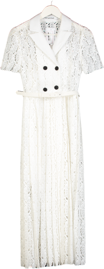 SELF PORTRAIT White Floral Guipure-lace Midi Dress UK 14