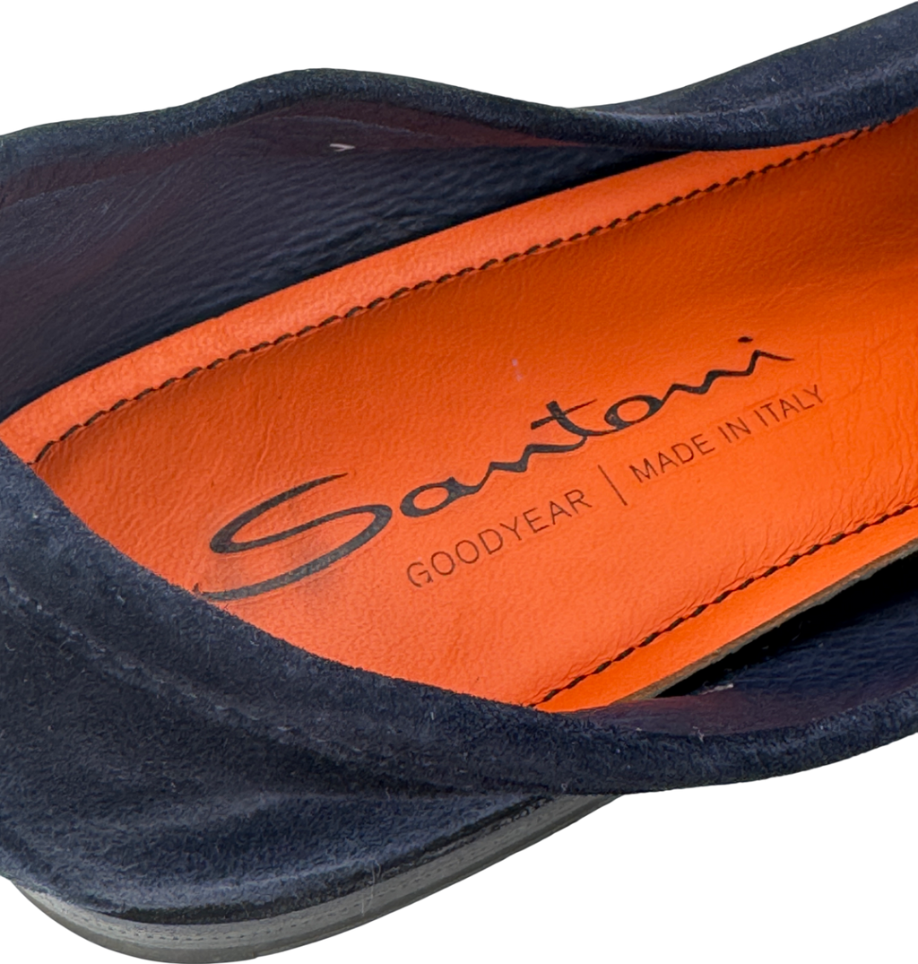 SANTONI Navy Blue Suede Loafers UK 4 EU 37 👠