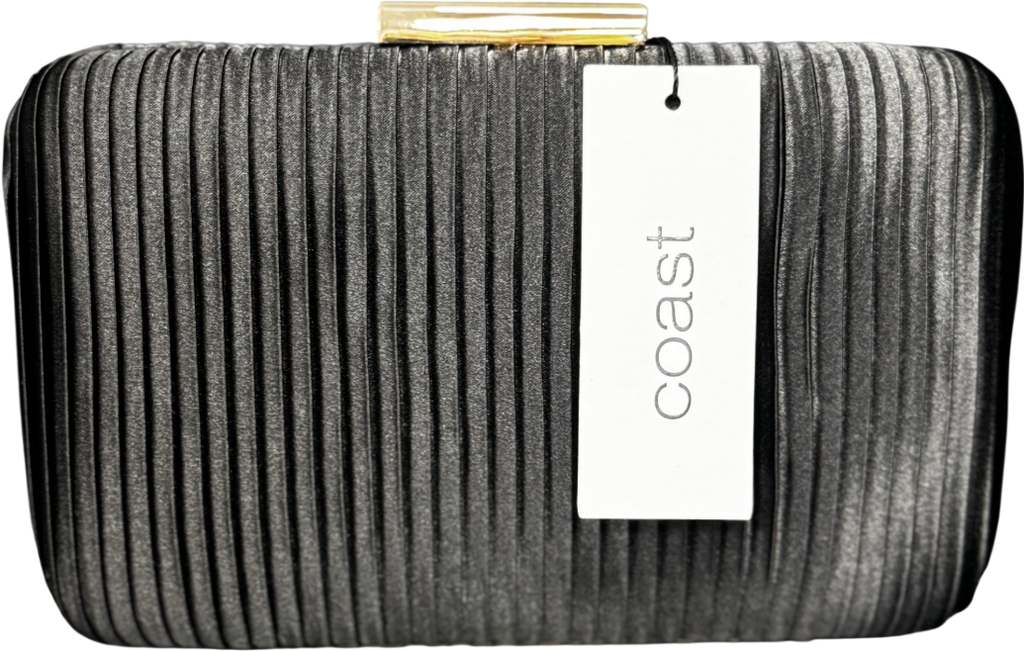 Coast Black Pleated Satin Box Clutch Bag