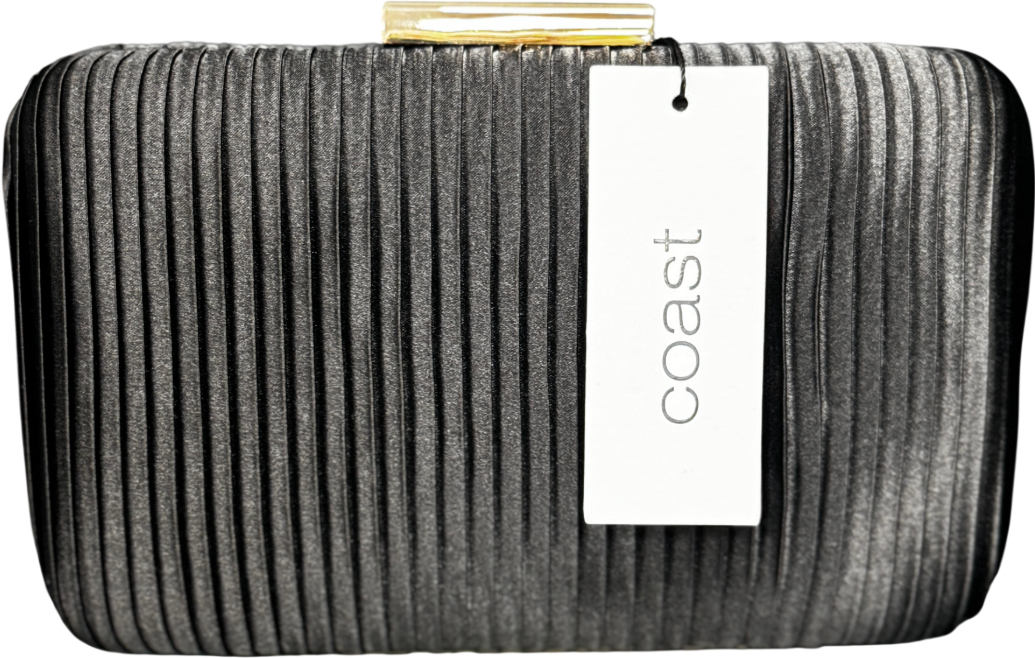 Coast Black Pleated Satin Box Clutch Bag