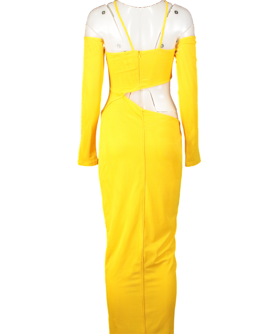 BBXBRAND Yellow Cut-out Mesh Maxi Dress UK XS