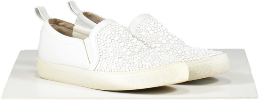 Gina White Leather & Crystal Embellished Satin Gioia Slip On Skate Sneakers trainers UK 5 EU 38 👠