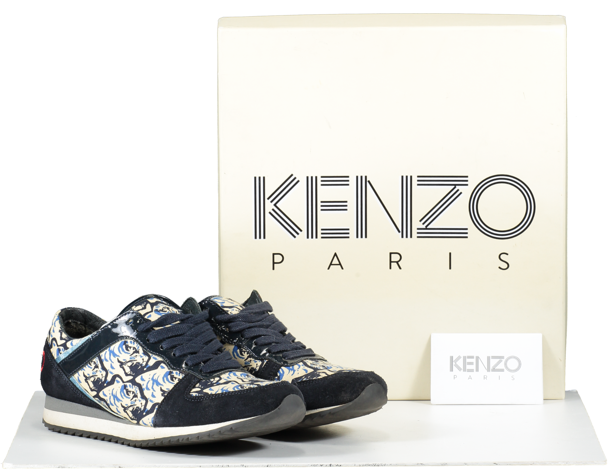 Kenzo Blue Crosta Navy Tiger Print Suede Trainers UK 4 EU 37 👠