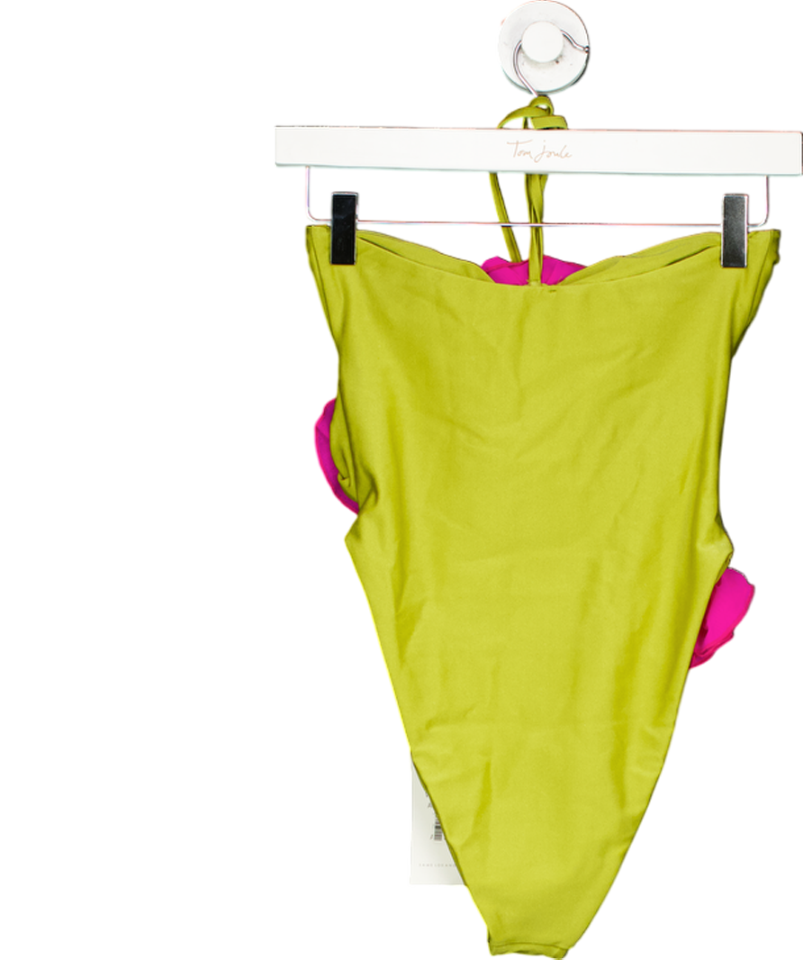 SAME Los Angeles Green / Fuchsia Rose Cut Out One Piece Swimsuit UK XS