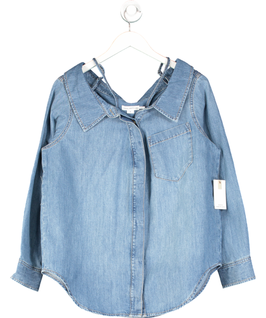 Good American Blue Denim Off-the-shoulder Shirt UK S