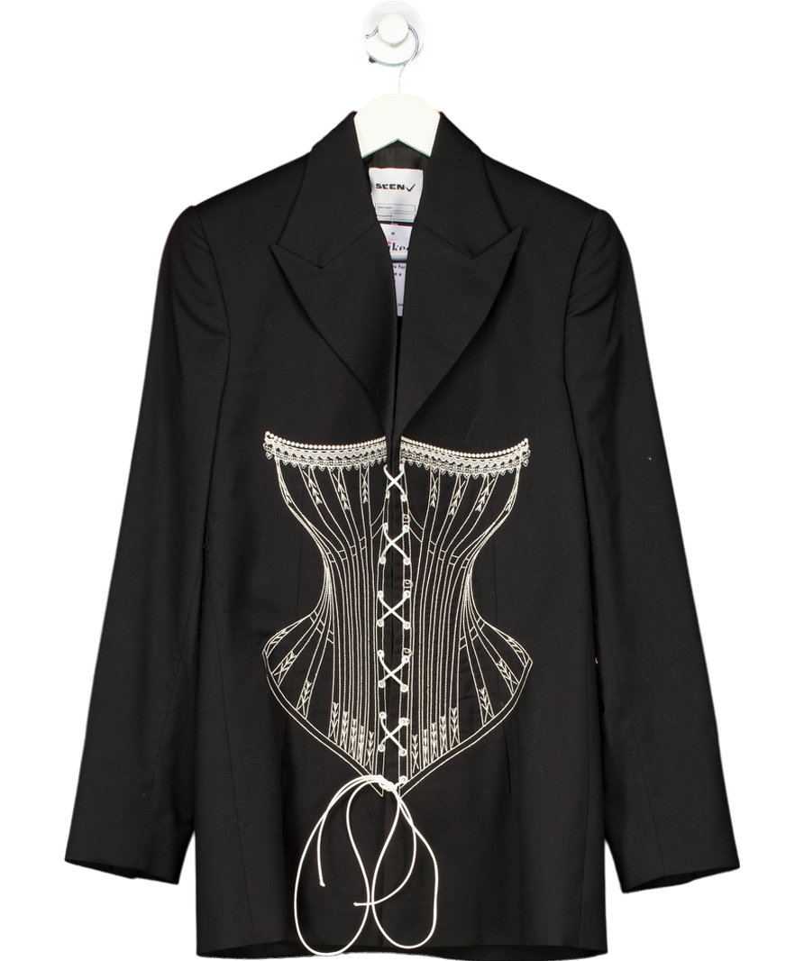 Seen Users Black Embroidered Corset Blazer UK XS/S
