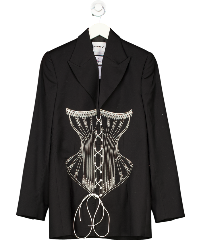 Seen Users Black Embroidered Corset Blazer UK XS/S