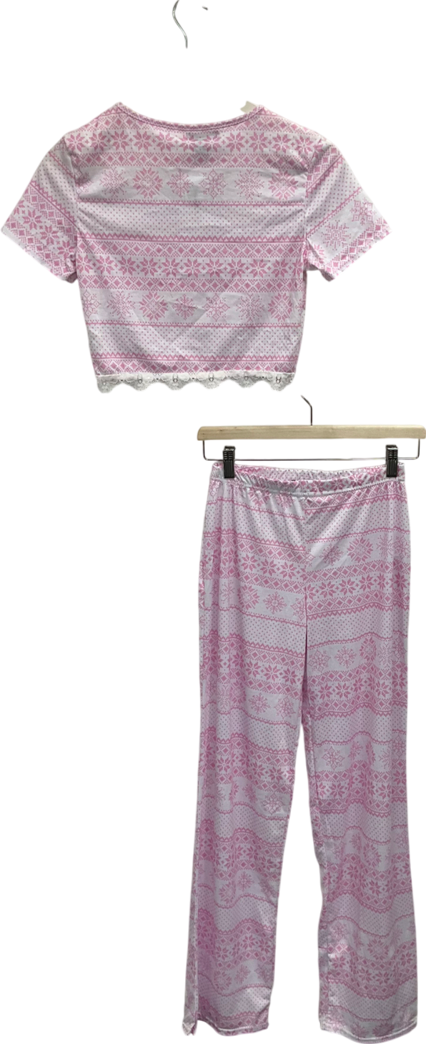 PrettyLittleThing Pink Fairisle Print Pyjama Set UK 10