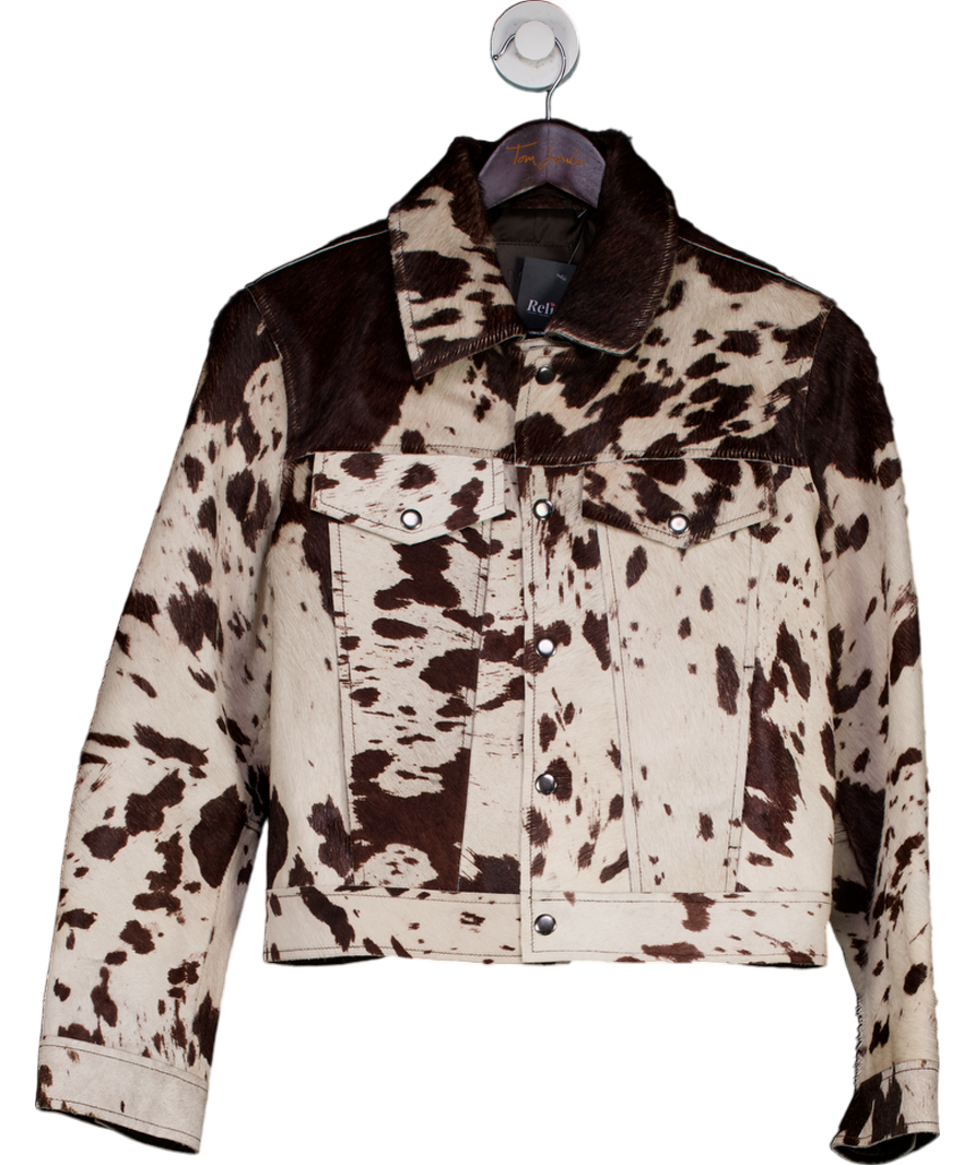 MANGO Brown 100% Leather Fur Jacket UK S