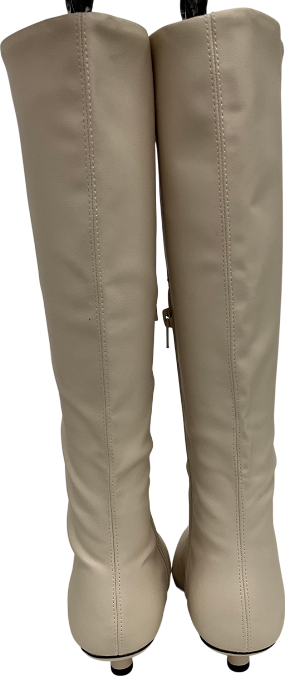 Topshop Cream Stevie Mid Heel Pointed Toe Knee High Boots In Off White UK 6 EU 39 👠