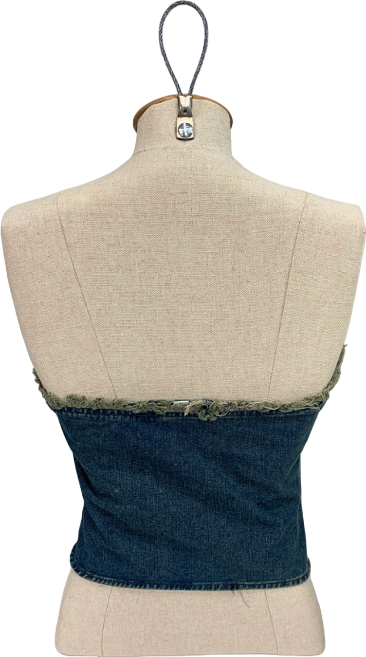 Mars The Label Blue Frayed Denim Bustier Top UK XS