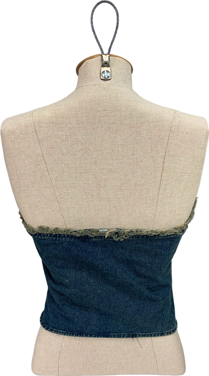 Mars The Label Blue Frayed Denim Bustier Top UK XS