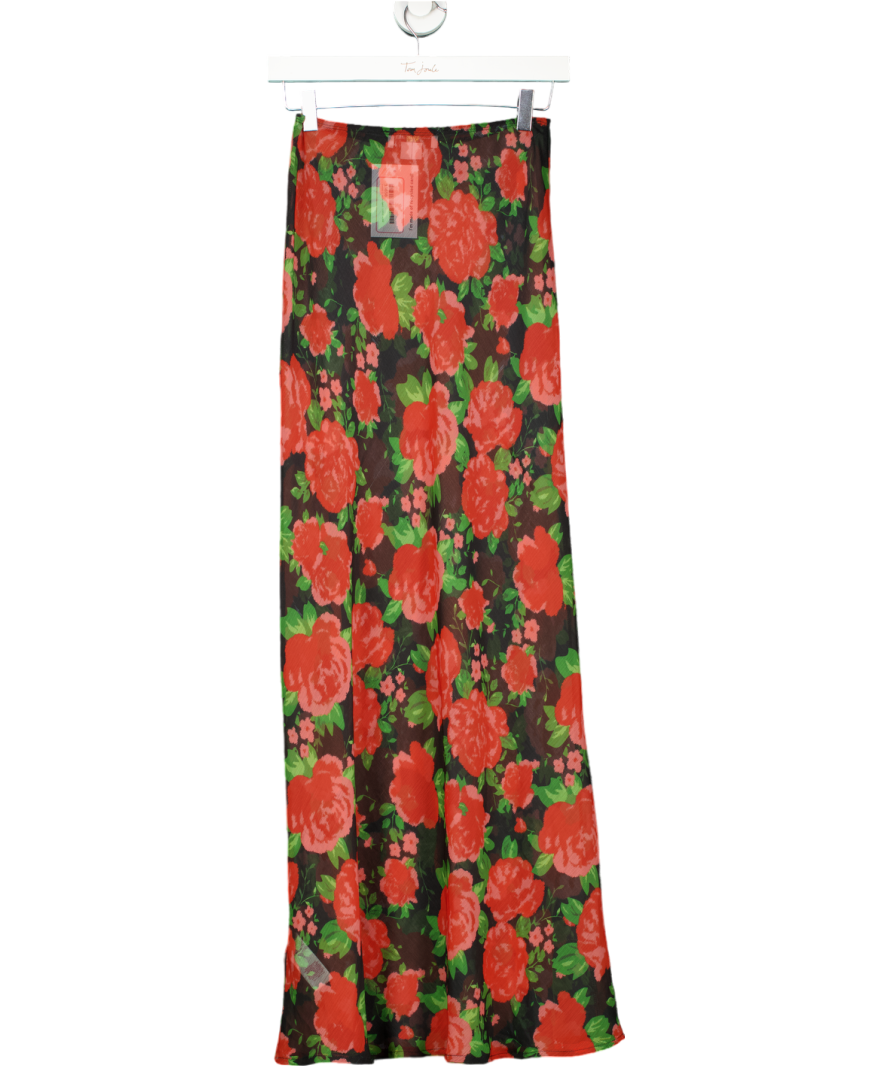 Never Fully Dressed Red Floral Sheer Maxi Skirt UK 8