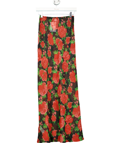 Never Fully Dressed Red Floral Sheer Maxi Skirt UK 8