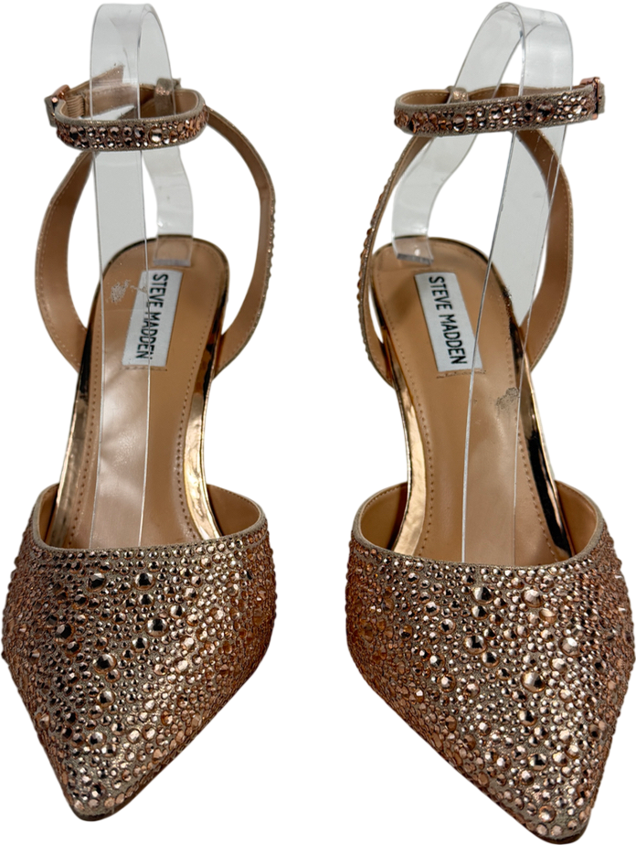 STEVE MADDEN Metallic Diamanté Strap High Heels Rose Gold UK 7 EU 40 👠