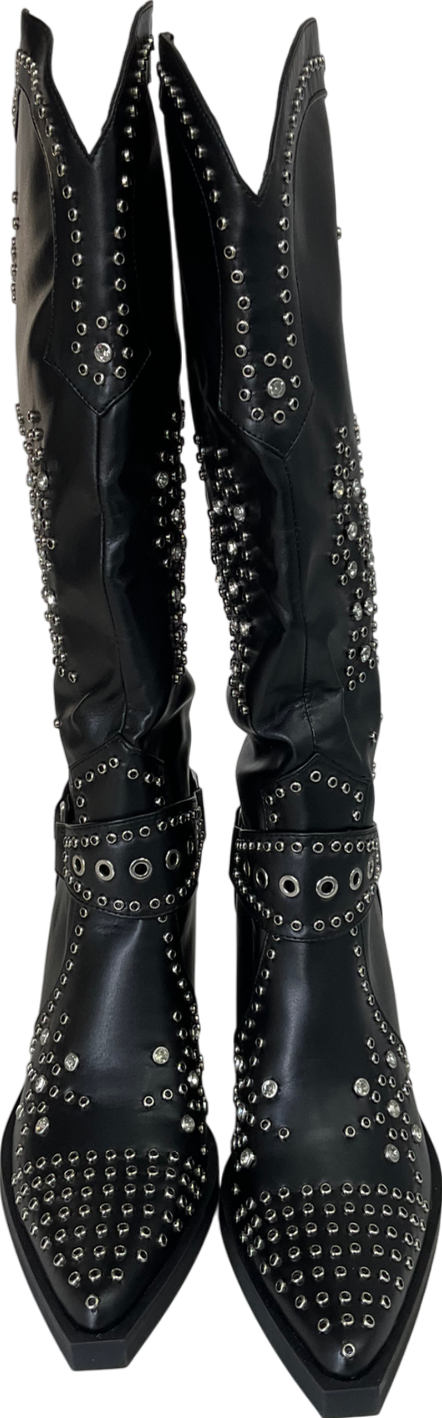 Simmi London Black Delano Butterfly Embellished Western Boot UK 7 EU 40 👠