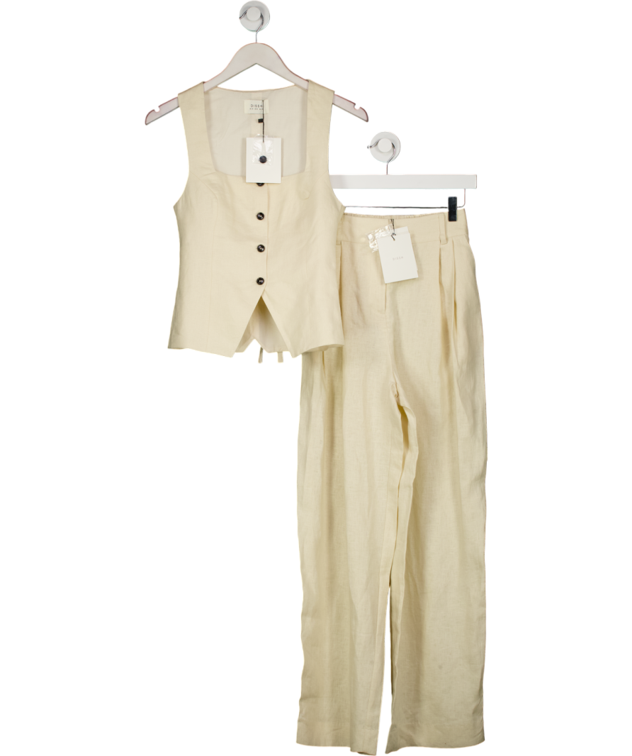 DISSH 2-piece Cream Fran Sahara Linen Vest And Tailored Wide Leg Trousers Set UK 6