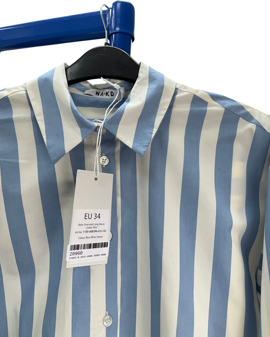 NA-KD White Oversized Long Sleeve Cotton Shirt UK 6