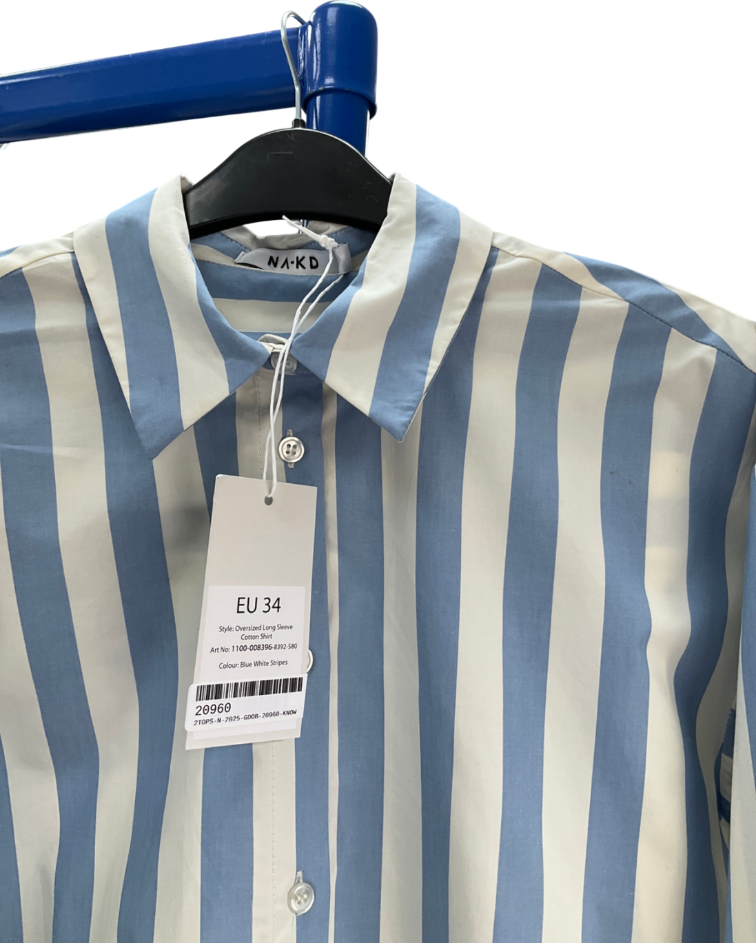 NA-KD White Oversized Long Sleeve Cotton Shirt UK 6