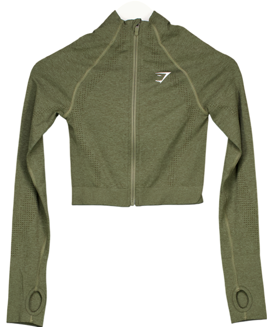 gymshark Green Vital Seamless 2.0 Midi Zip Up Jacket UK S