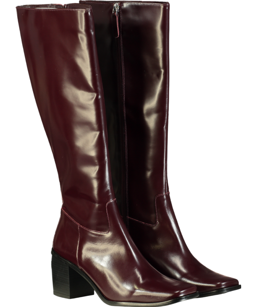 MANGO Brown Leather Knee High Heeled Boots UK 5 EU 38 👠