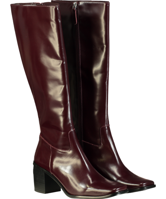 MANGO Brown Leather Knee High Heeled Boots UK 5 EU 38 👠