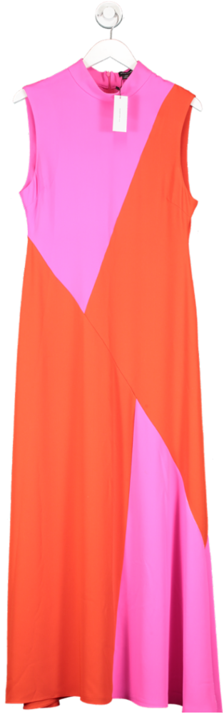 Karen Millen Pink Soft Tailored Colour Block Panel High Neck Midi Dress UK 12