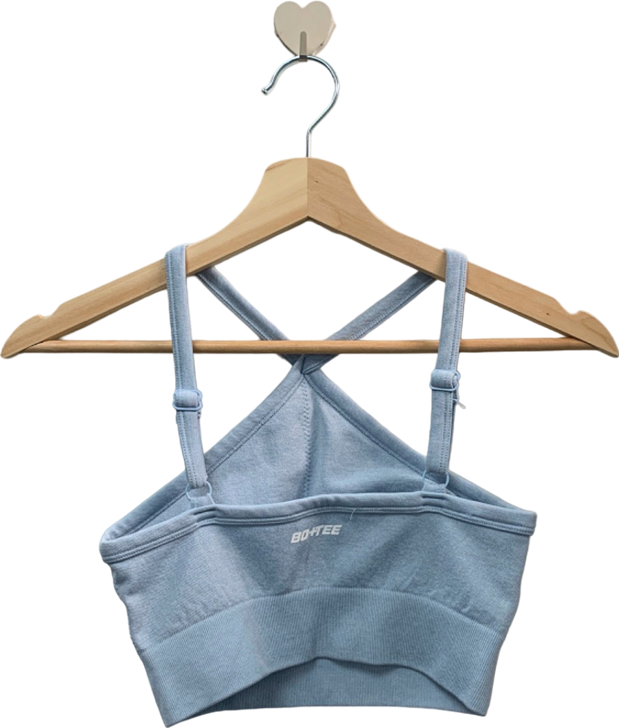 Bo+Tee Light Blue Cropped Cross-Back Sports Bra XS
