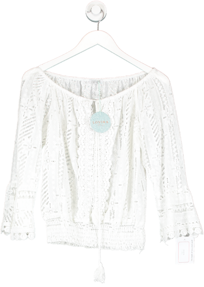 Lovika White Cotton Embroidered Lace Blouse One Size