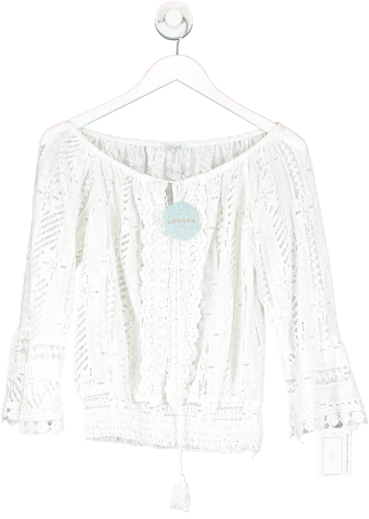 Lovika White Cotton Embroidered Lace Blouse One Size