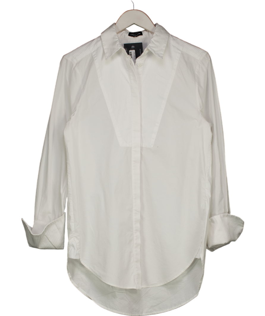Karen Millen White Longline Tuxedo Shirt UK 6