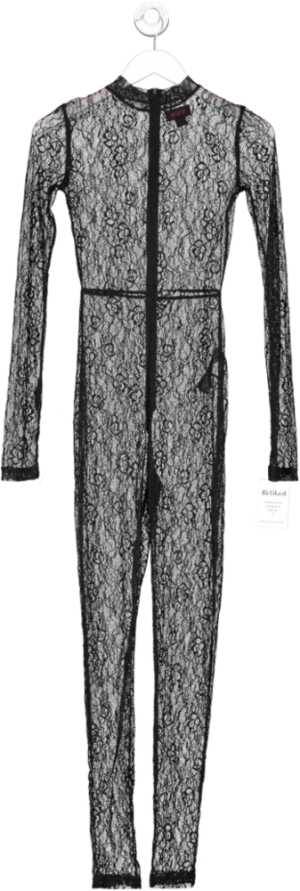 Misspap Black Lace Long Sleeve Jumpsuit UK 6