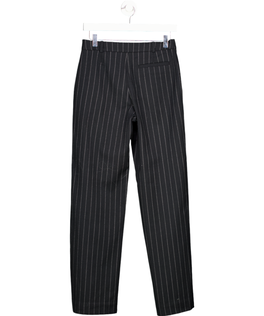 & Other Stories Black Pinstripe Wool Blend Straight Press Crease Trousers UK 6