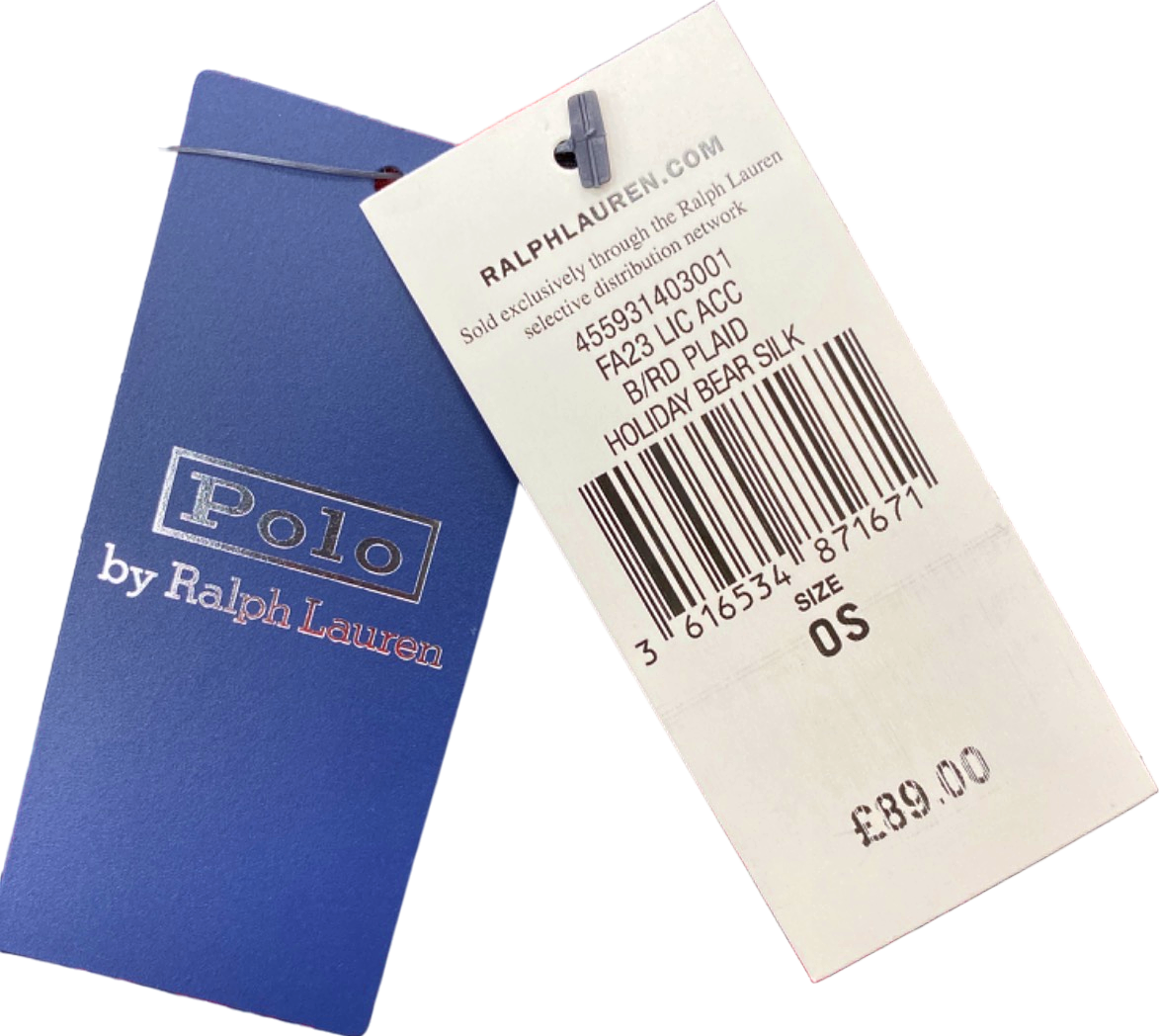 Polo Ralph Lauren Plaid Holiday Bear 100% Silk Scarf OS