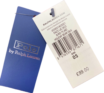 Polo Ralph Lauren Plaid Holiday Bear 100% Silk Scarf OS