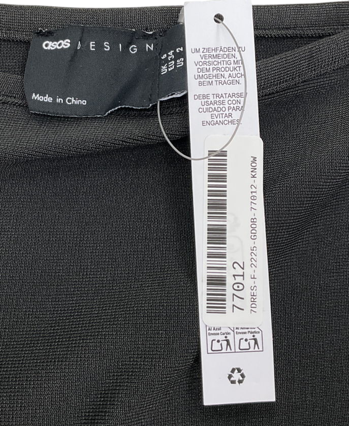 ASOS Black Poplin Shirred Drop Waist Maxi Dress UK 6