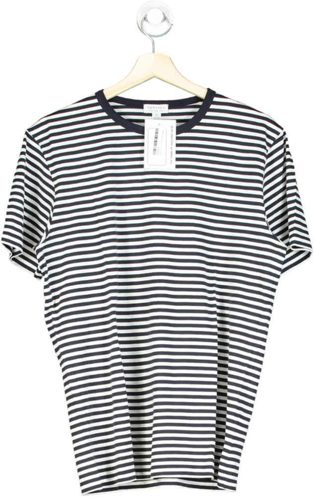Sunspel Navy Striped T-Shirt UK M