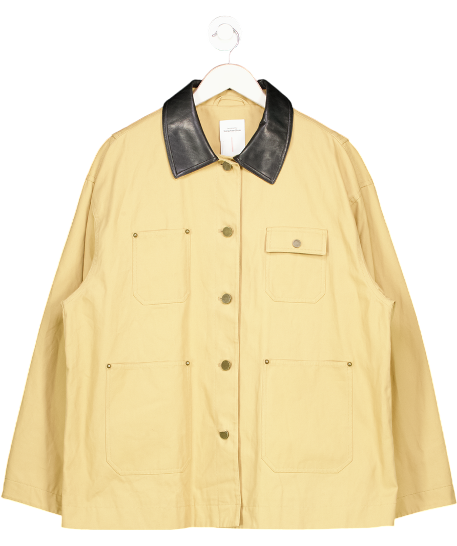 Fabrique X Sang Hee Chun Beige Claire Leather Trim Utility Jacket In Cotton Canvas UK M
