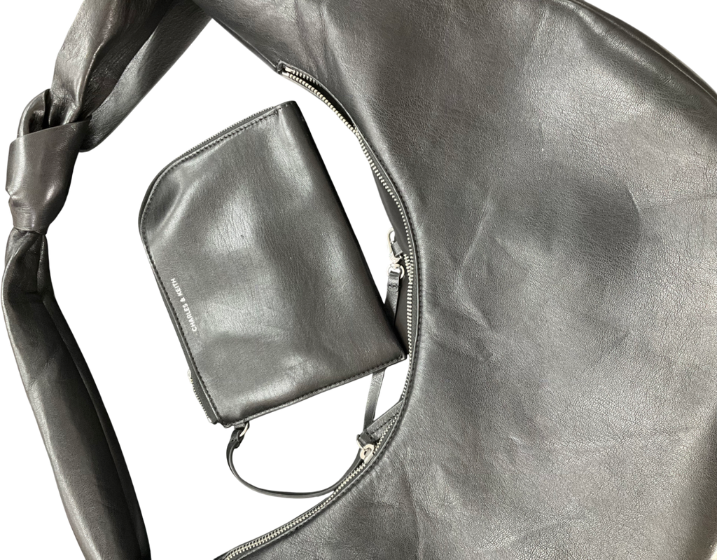 Charles & Keith Black Toni Knotted Crescent Hobo Bag One Size